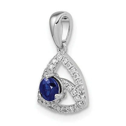14k White Gold Diamond and Blue Sapphire Triangle Pendant for Women