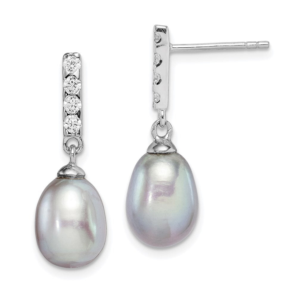 Sterling Silver Grey Teardrop Cultured Pearl & Cubic Zirconia Dangle Earrings
