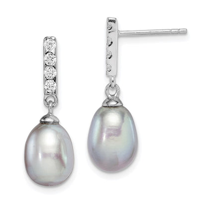 Sterling Silver Grey Teardrop Cultured Pearl & Cubic Zirconia Dangle Earrings