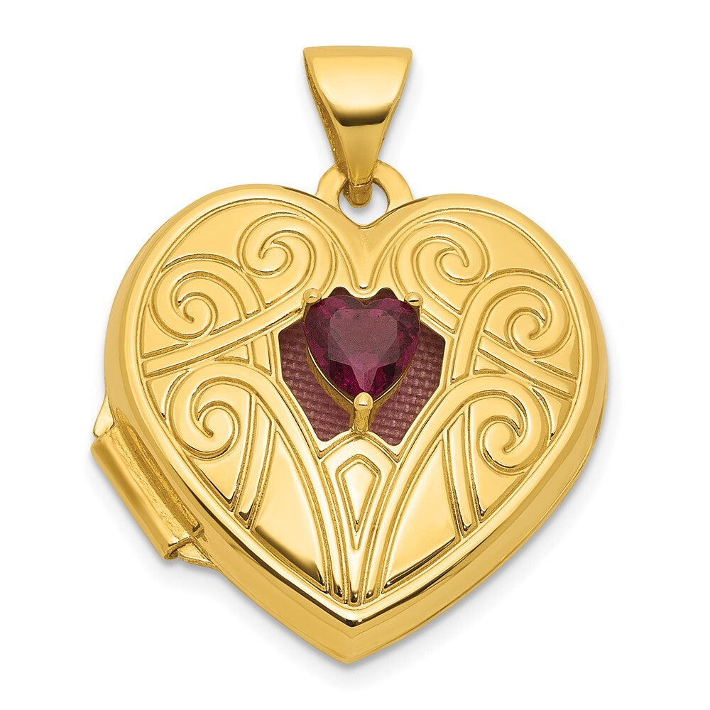14k Yellow Gold Polished Rhodolite Garnet 18mm Heart Locket Pendant