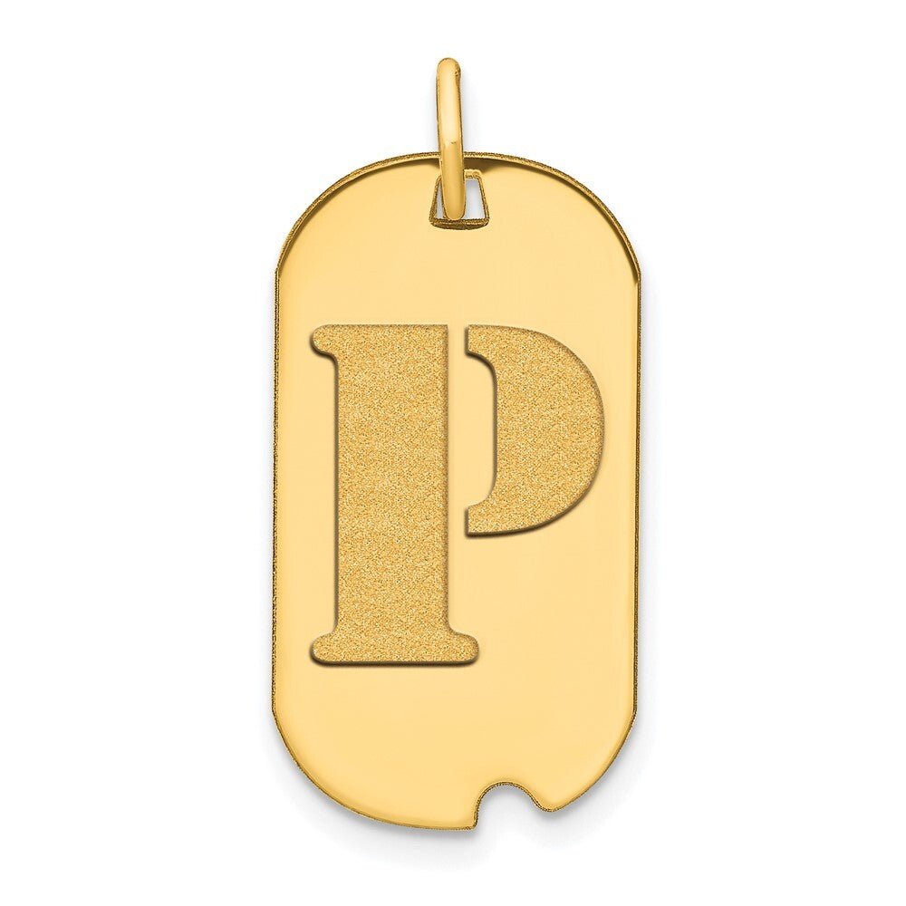 14k Yellow Gold Polished Letter P Initial Dog Tag Pendant for Women