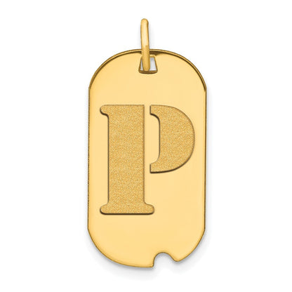 14k Yellow Gold Polished Letter P Initial Dog Tag Pendant for Women