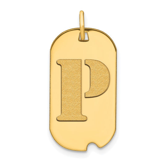 14k Yellow Gold Polished Letter P Initial Dog Tag Pendant for Women