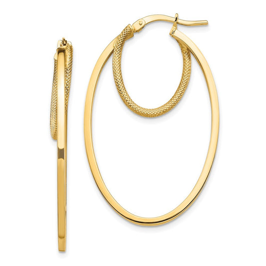 14k Yellow Gold Polished & Textured Double Oval Hoop Earrings