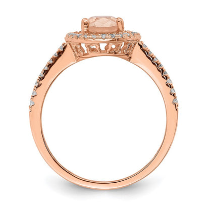 Sterling Silver Rose-tone Pink & White CZ Oval Ring Size 8