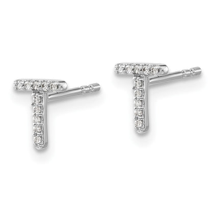 14k White Gold Diamond Initial T Earrings