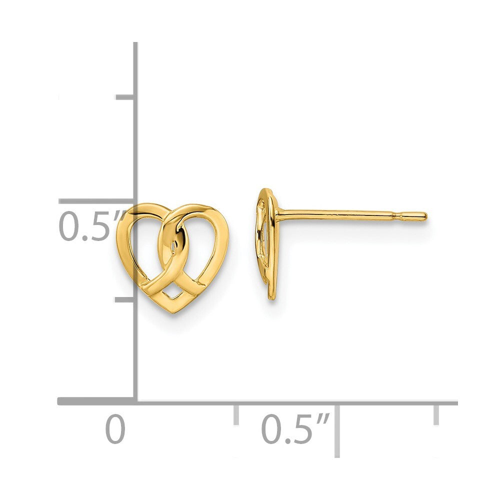 14k Yellow Gold Heart Stud Earrings Gift for Women