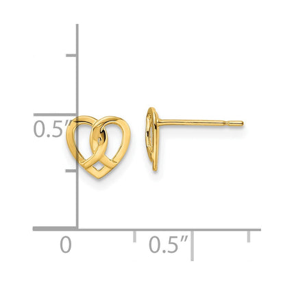 14k Yellow Gold Heart Stud Earrings Gift for Women