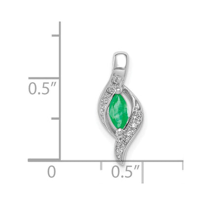 14k White Gold Diamond and Marquise Emerald Pendant for Women