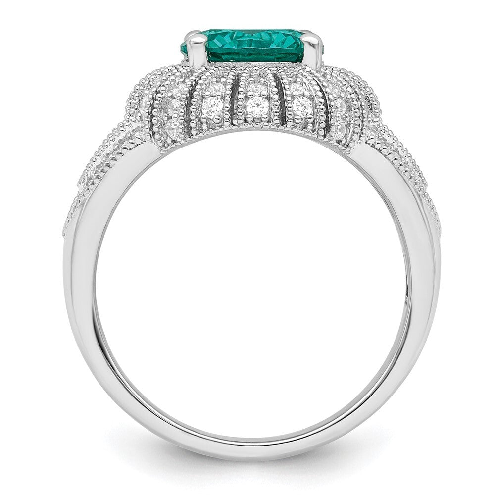 Sterling Silver Rhodium-plated Clear and Teal CZ Vintage Style Ring Size 6