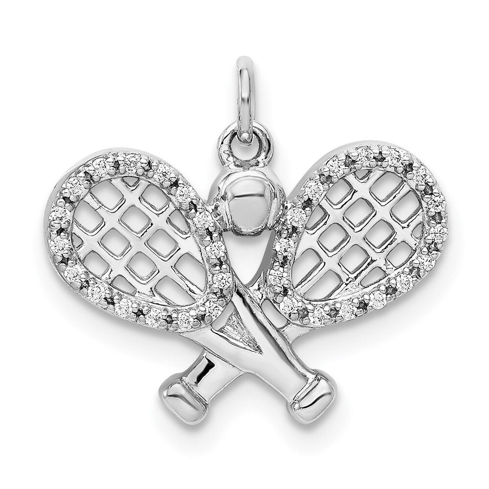 14k White Gold Diamond Rackets and Ball Pendant for Women
