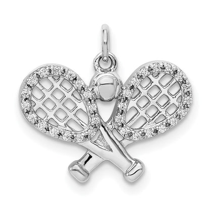 14k White Gold Diamond Rackets and Ball Pendant for Women