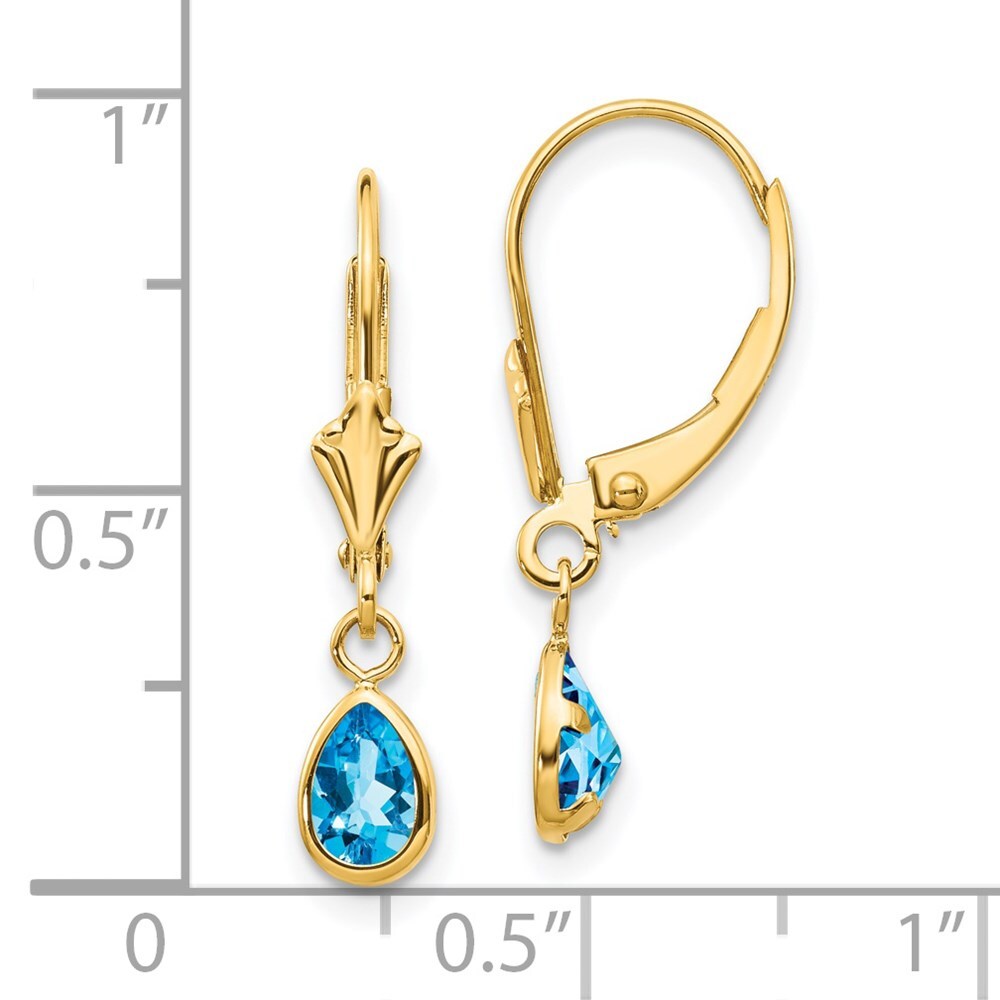 14k Yellow Gold 6x4mm December/Blue Topaz Stud Earrings Gift for Women