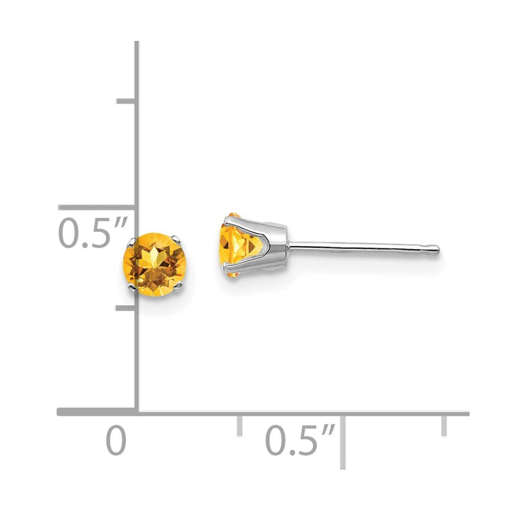 14k White Gold 4mm Citrine Stud Earrings Gift for Women