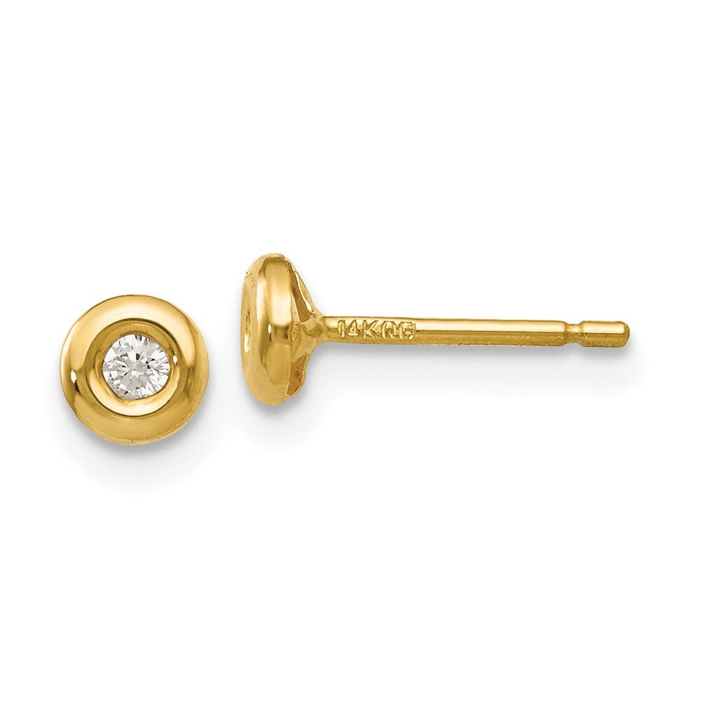 14k Yellow Gold Polished Cubic Zirconia Stud Earrings Gift for Women