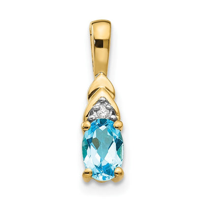 14k Yellow Gold Blue Topaz and Diamond Pendant
