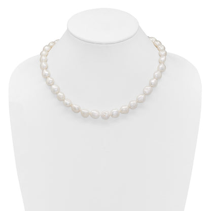 Sterling Silver Rhodium-plated 11-12mm White Baroque Cultured Pearl Necklace 18"