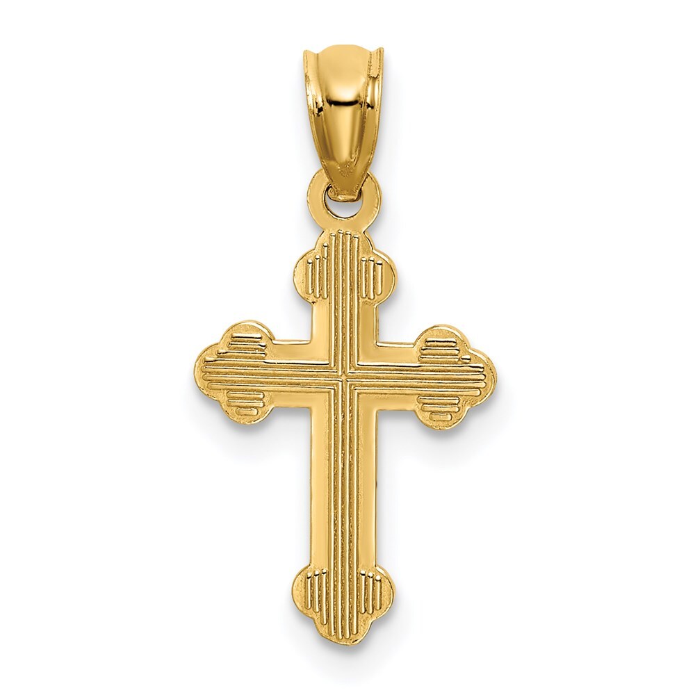14k Yellow Gold Small Budded Cross Charm Pendant for Women
