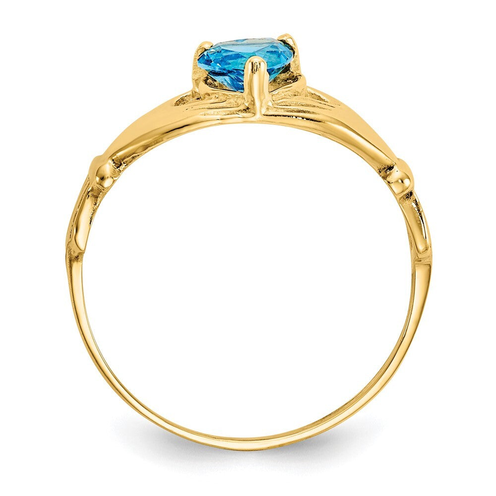 14K Yellow Gold CZ December Birthstone Claddagh Heart Ring