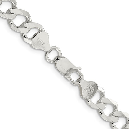 Sterling Silver 8.1mm Semi-solid Flat Curb Chain Necklace