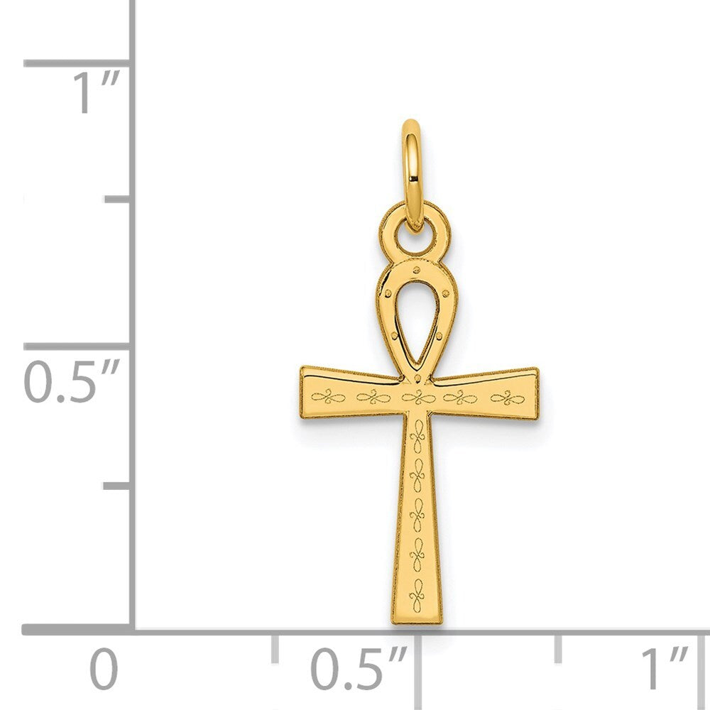 14k Yellow Gold Laser Designed Ankh Cross Charm Pendant for Women