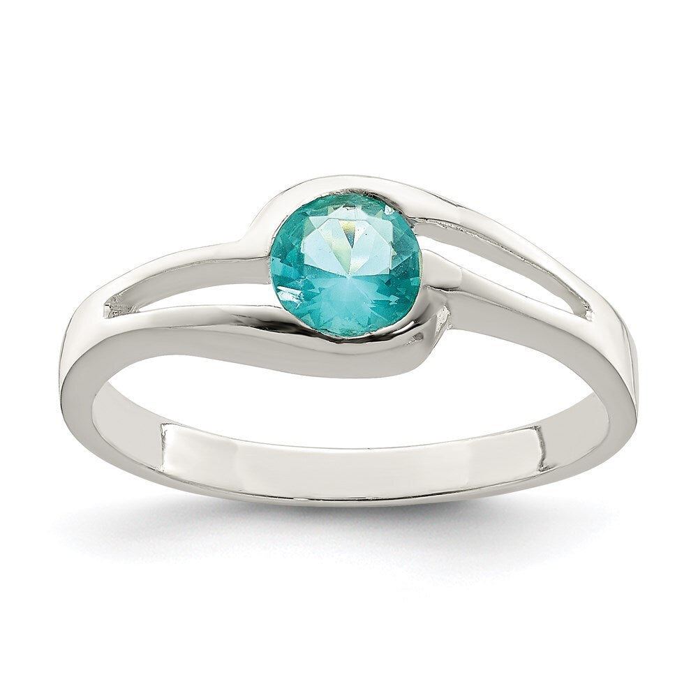 Sterling Silver Light Blue Round Bezel Cubic Zirconia Ring Size 6