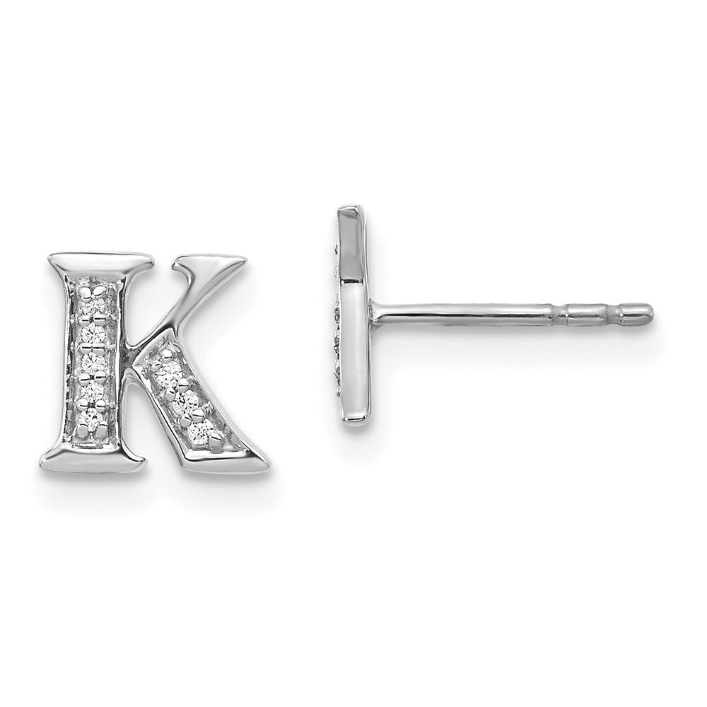 14k White Gold Diamond Initial K Stud Earrings Gift for Women