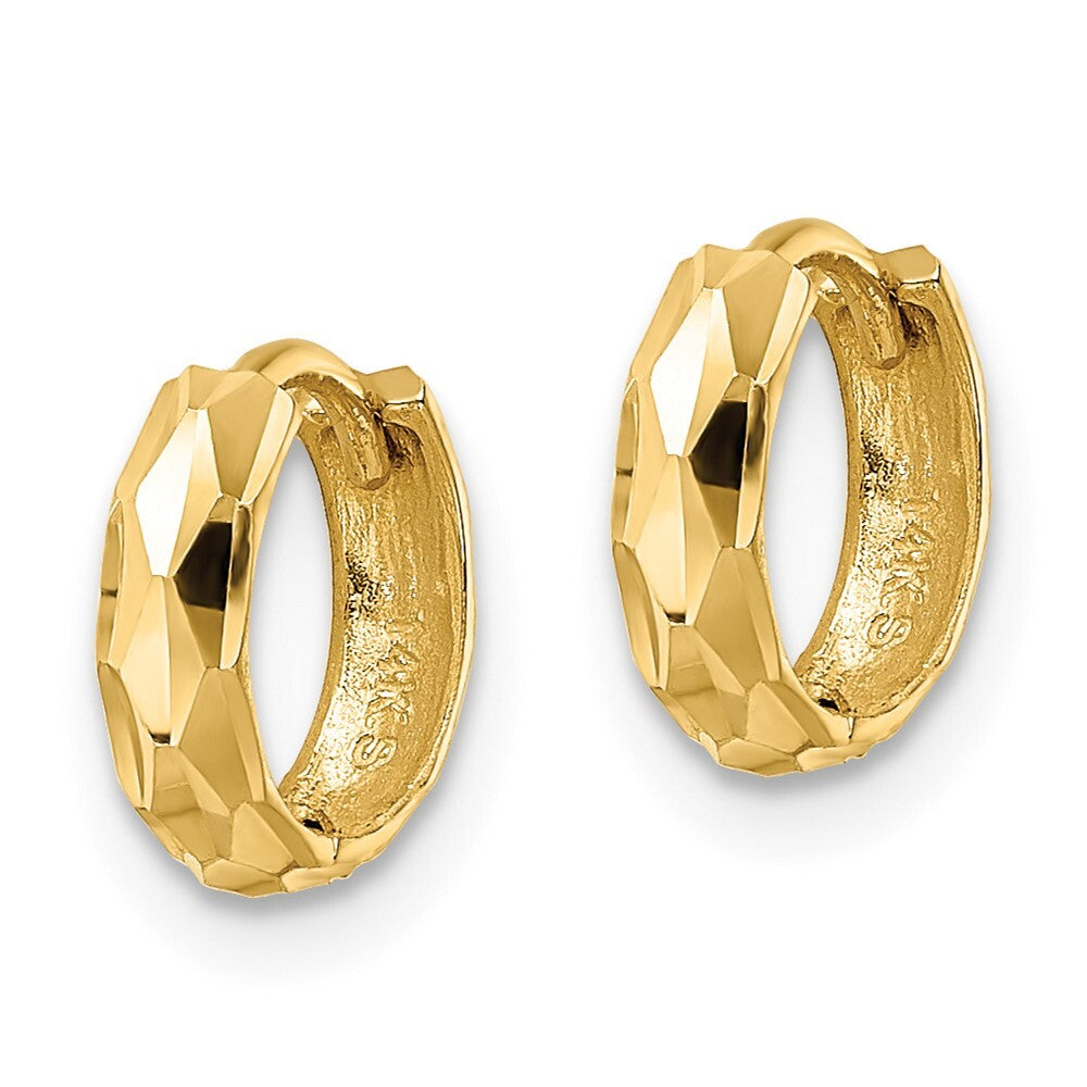 14k Yellow Gold Diamond-Cut Hinged Hoop Earrings Gift for Women