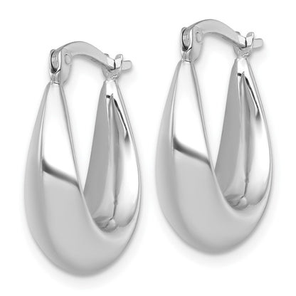14k White Gold Polished Tapered Hollow Hoop Earrings Gift for Women