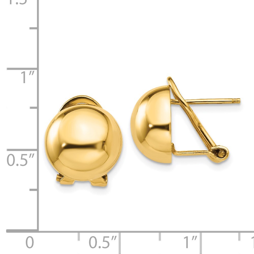14k Yellow Gold Omega Clip 12mm Half Ball Stud Earrings