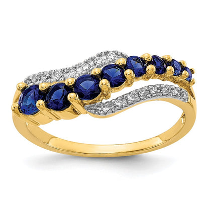 14K Yellow Gold w/Rhodium Created Ceylon Sapph/Created Sapph/Diamond Ring Size 7