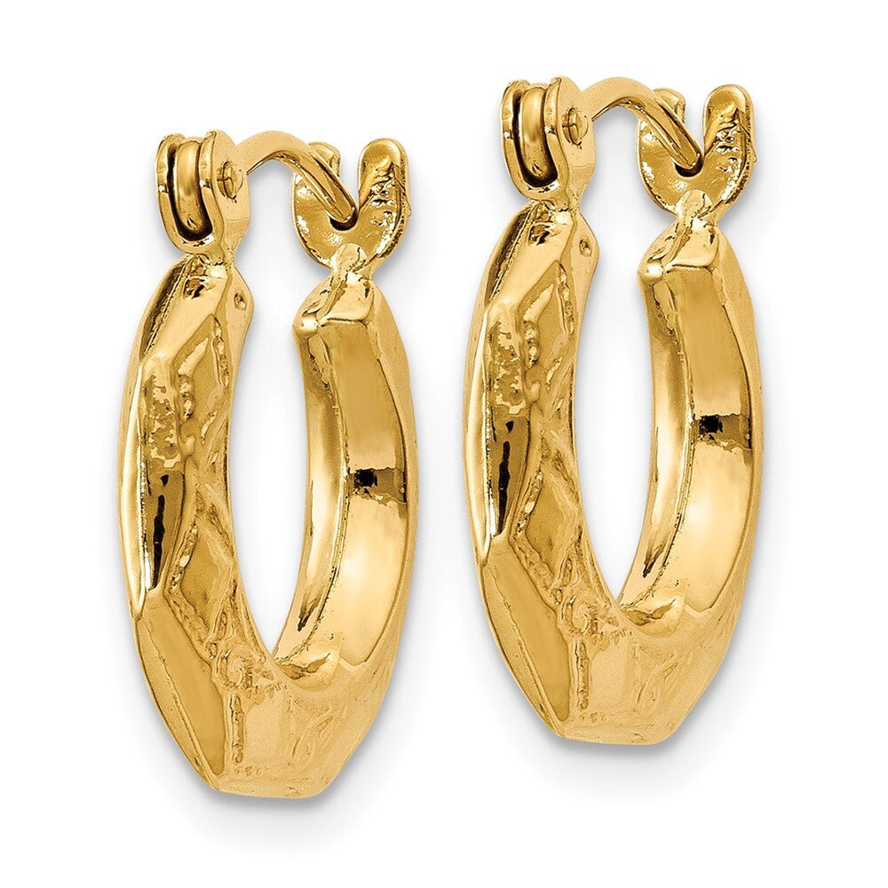 14k Yellow Gold Polished Patterned Hollow Hoop Earrings Gift for Women