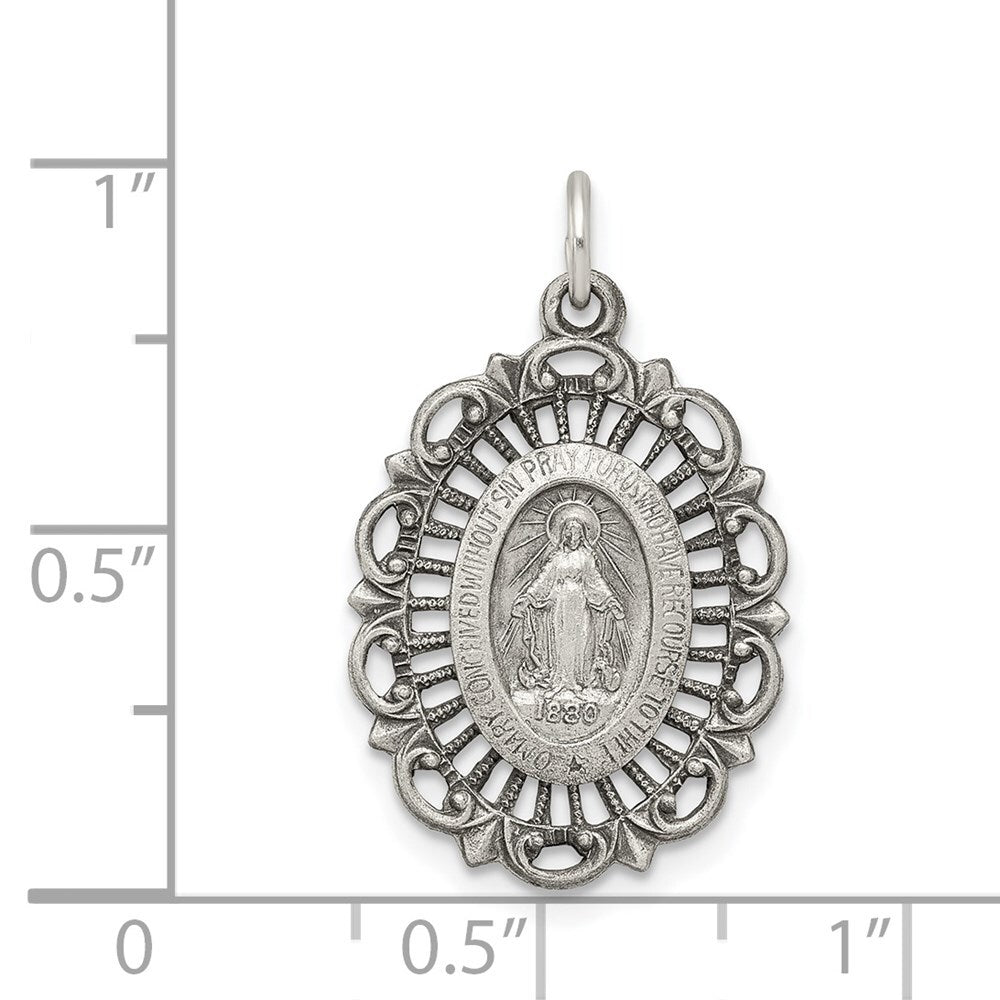 Sterling Silver Antiqued Miraculous Medal Pendant Holiday Gift for Women