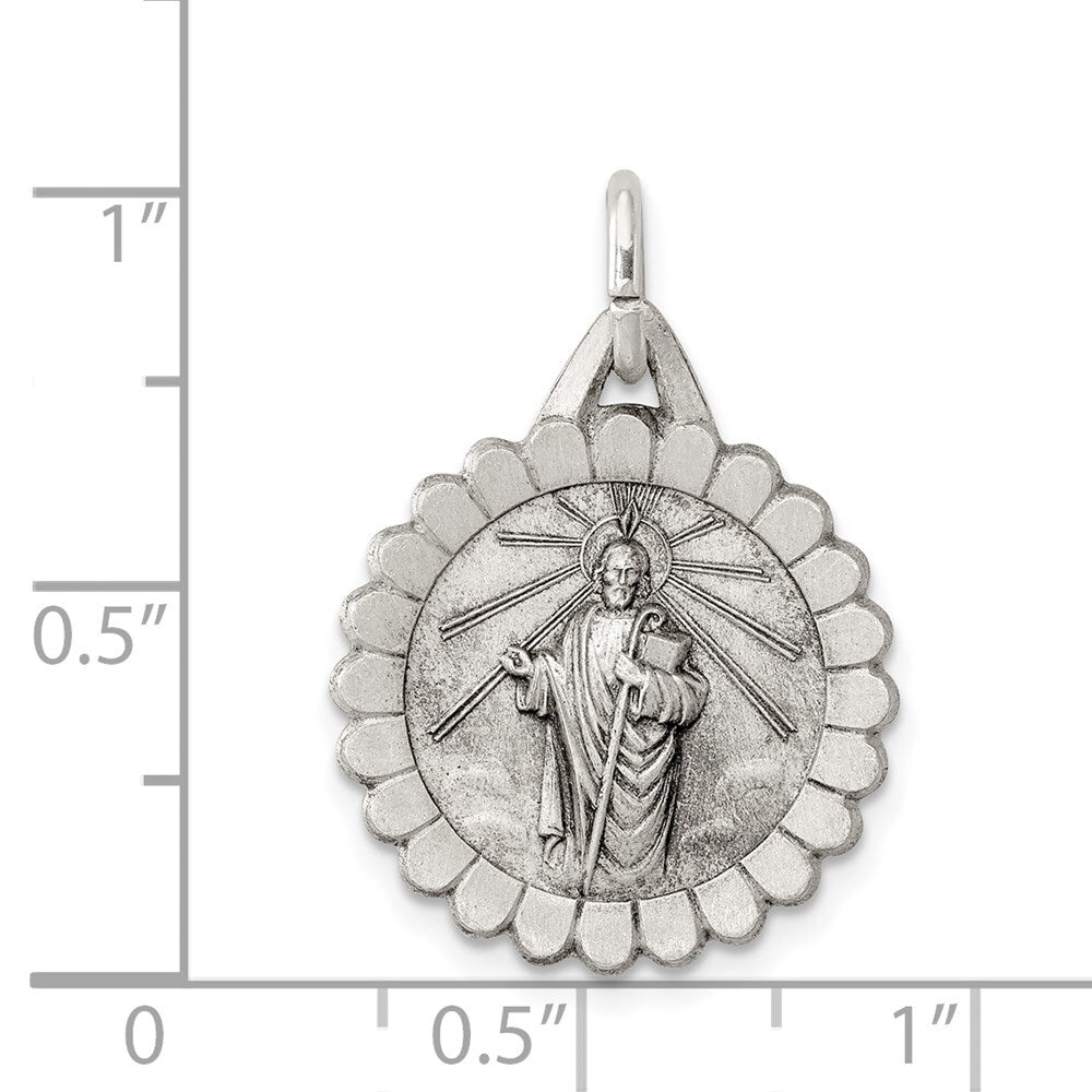 Sterling Silver Antiqued Saint Jude Thaddeus Medal Pendant