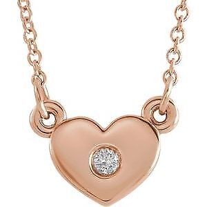 14k Rose Gold .03 CTW Natural Diamond Heart 16" Necklace Gift for Women