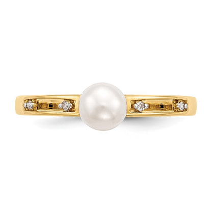 14K Yellow Gold Freshwater Cultured Pearl and Diamond Ring