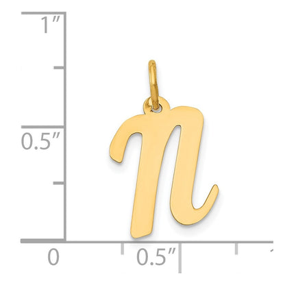 14k Yellow Gold Medium Script Letter N Initial Charm Pendant