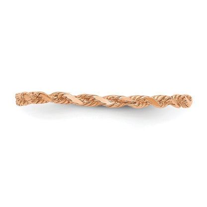 14K Rose Gold Diamond-cut Textured Rope Band Ring Size 6
