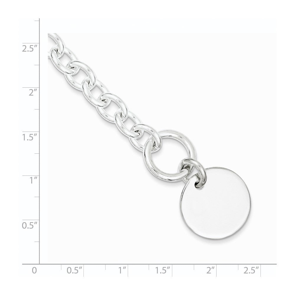Sterling Silver Engraveable Circular Disc on Fancy Link Bracelet