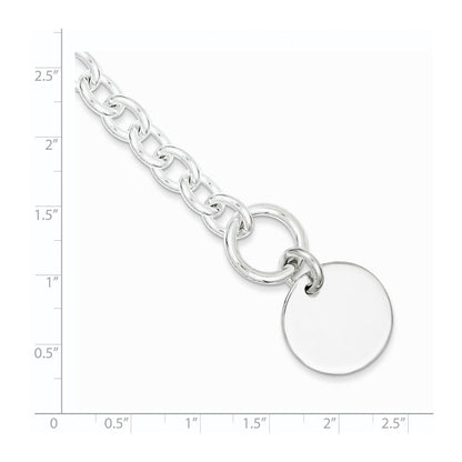 Sterling Silver Engraveable Circular Disc on Fancy Link Bracelet