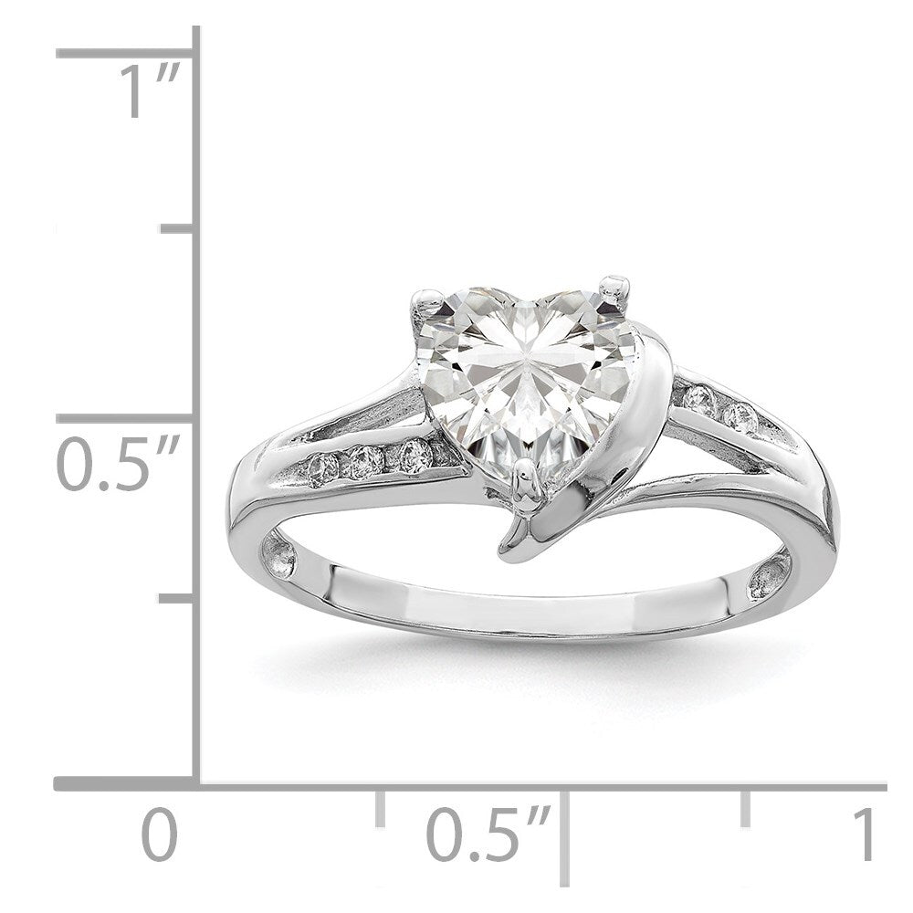 Sterling Silver Rhodium Plated Cubic Zirconia Heart Ring Size 6