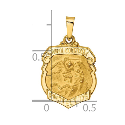 14k Yellow Gold Polished and Satin St Michael Badge Medal Hollow Pendant