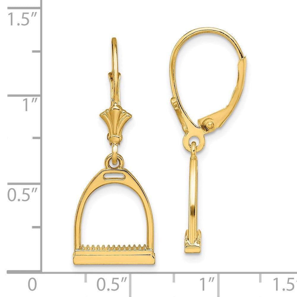 14k Yellow Gold 3-D Small Horse Stirrup Drop Dangle Earrings