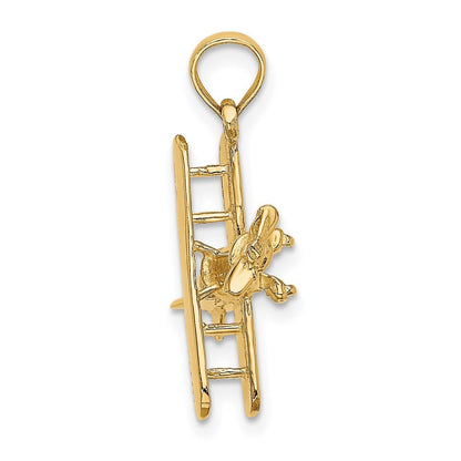 14k Yellow Gold 3-D Bi-Plane Charm