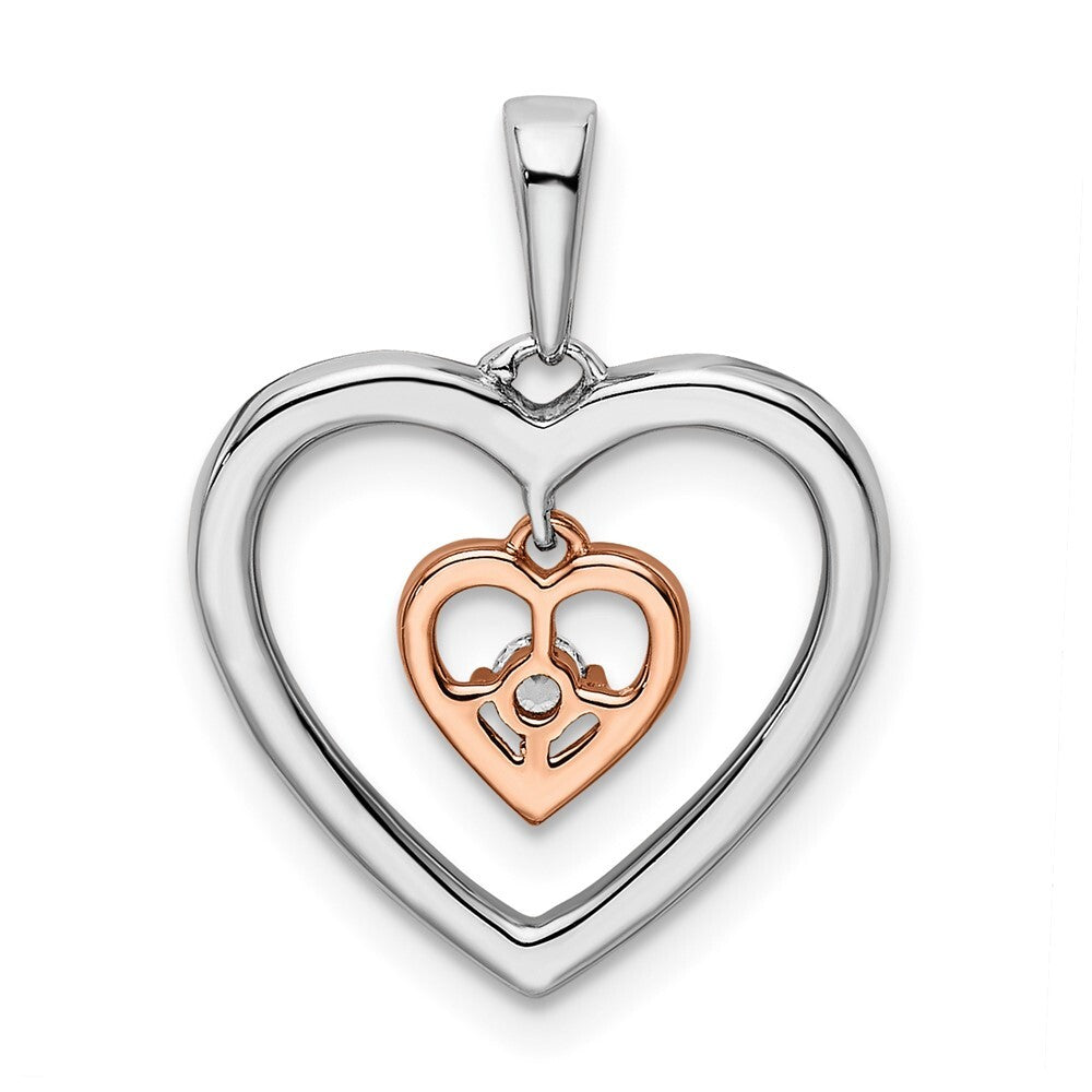 14k Two-tone Gold White and Rose Double Heart Diamond Pendant for Women