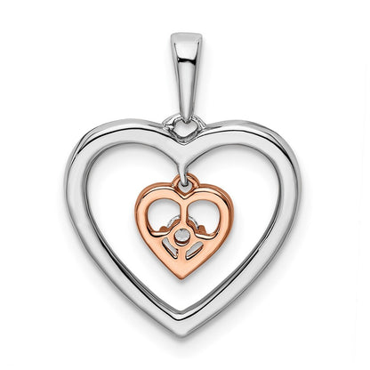 14k Two-tone Gold White and Rose Double Heart Diamond Pendant for Women