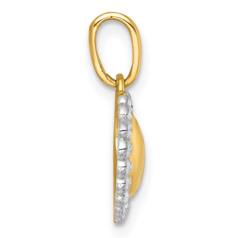 14k Yellow Gold with White Rhodium Polished Domed Heart Charm Pendant