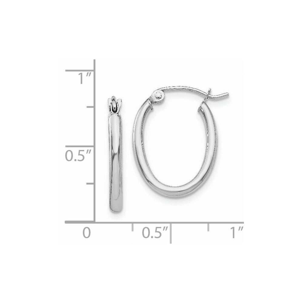 14k White Gold Polished 2mm Oval Tube Hoop Earrings Gift for Women