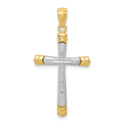 14k Two-tone Gold Polished Diamond-Cut Cross Pendant for Women