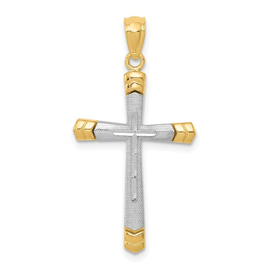 14k Two-tone Gold Polished Diamond-Cut Cross Pendant for Women